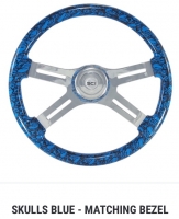 SC Semi Truck Steering Wheel. 18” SKULLS Blue