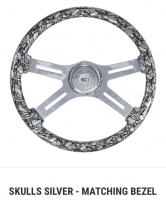 SC Semi Truck Steering Wheel. 18” SKULLS Silver. 