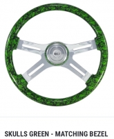 SC Semi Truck Steering Wheel. 18” SKULLS Green. 